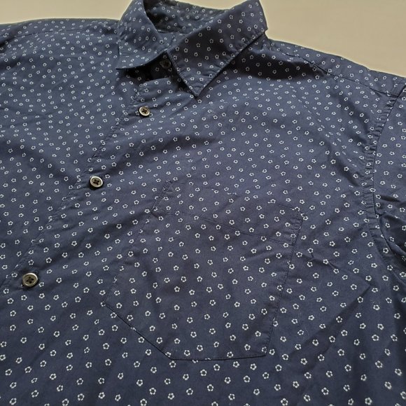 Uniqlo Shirt Men Large Navy Blue Regular Fit Short Sleeve Casual Button Up - Picture 4 of 12